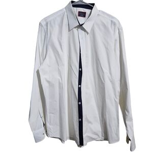 UNTUCKit slim fit 100% cotton white dress shirt navy blue accents men's size XXL